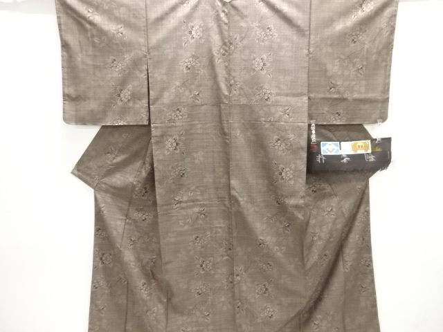 JAPANESE KIMONO / UNUSED DORO OSHIMA TSUMUGI (5 maruki) / WOVEN FLOWER & PLANT